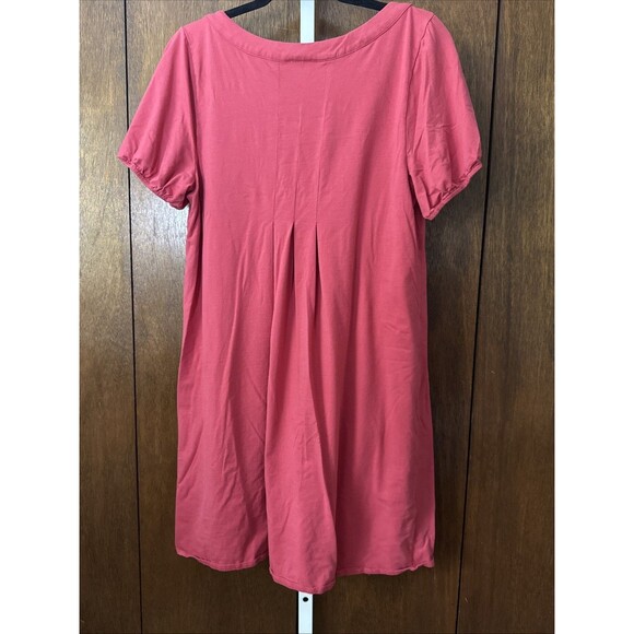 ?Vtg Ann Taylor LOFT Cotton Blend Minimalist Dress Pink Sz L Pleated Lg Buttons - Picture 4 of 5